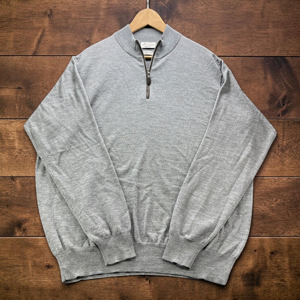 Peter Millar Crown Soft Gray Merino Wool Silk Quarter Zip Sweater Mens XXL